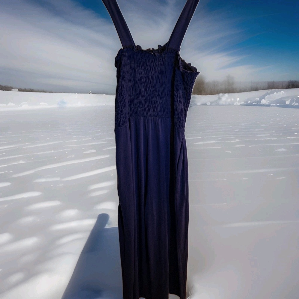 Casual Ladies Large l Navy‎ Blue Stretch Jersey Wide Leg Inseam 26" Romper 0076